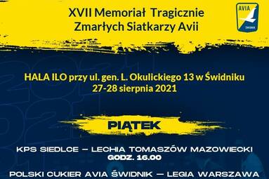 Program XVII Memoriału Tragicznie Zmarłych Siatkarzy Avii